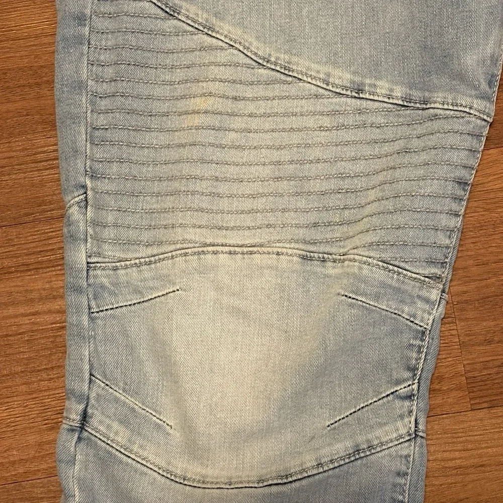 True Religion Rocco Moto Jeans Mens 36x32 Light Wash Relaxed Skinny Denim